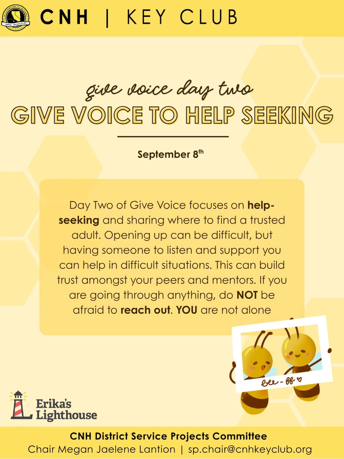 WHAT SPIRIT WEEK IS THE WHOLE WEEK?!? 😲

Yes, it is and we have more information for you for Day 2 of Erika&rsquo;s Lighthouse &ldquo;Give Voice&rdquo; Initiative‼️It&rsquo;s time for us to shed light on youth/adolescent mental health🧠Everyone goes