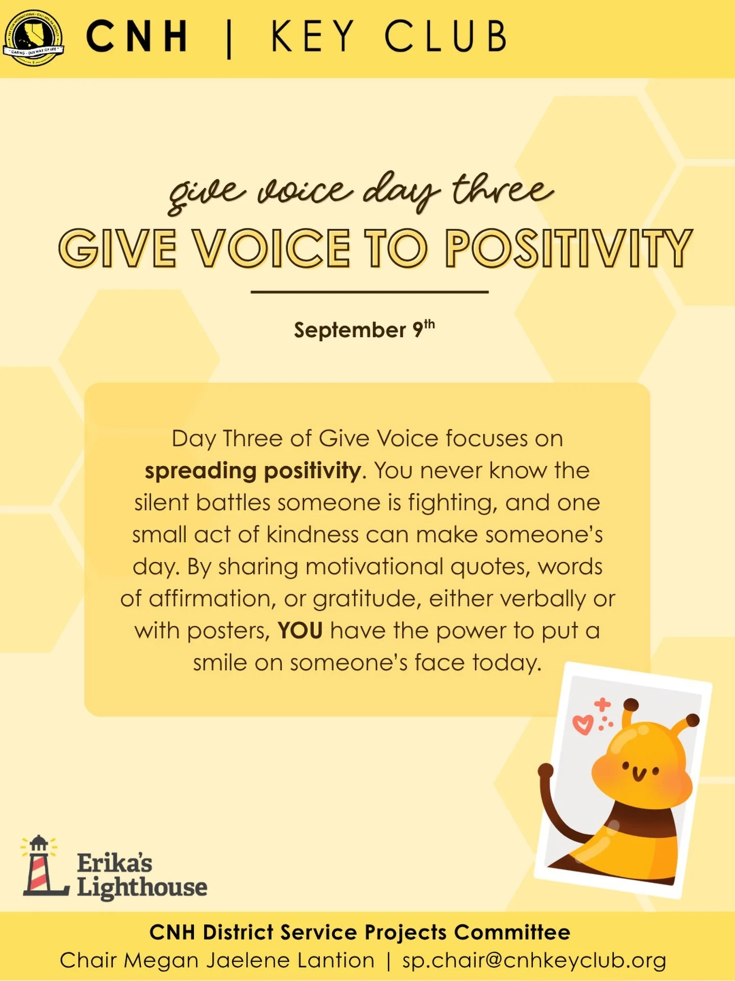 Happy Day Three of Give Voice! 🗣️

Here are some positive reminders for you💡: We are SO proud of you🫵You are kind, you are important, and you are loved💛 Now, I have a challenge for you‼️ Go up to someone and give them a nice compliment, motivatio