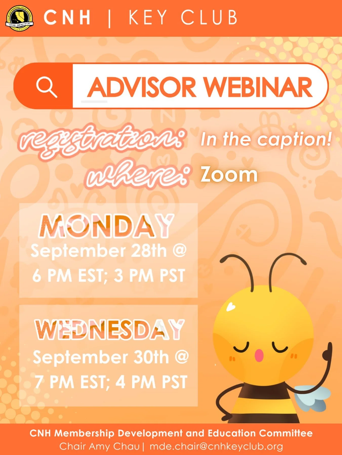 CALLING ALL ADVISORS‼️🗣️
Key Club International is hosting a webinar for advisors on September 28th and September 30th!

WHEN🗓️: Monday, September 28th, at 6 p.m. ET; 3 p.m. PT ⏰ (Register here: tinyurl.com/kciadvisorweb1)

Can&rsquo;t make it? A r