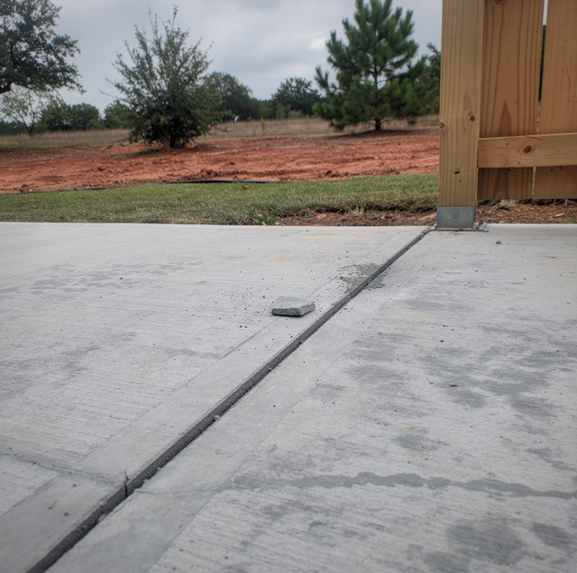Fresh concrete slab with sawn control joints drying