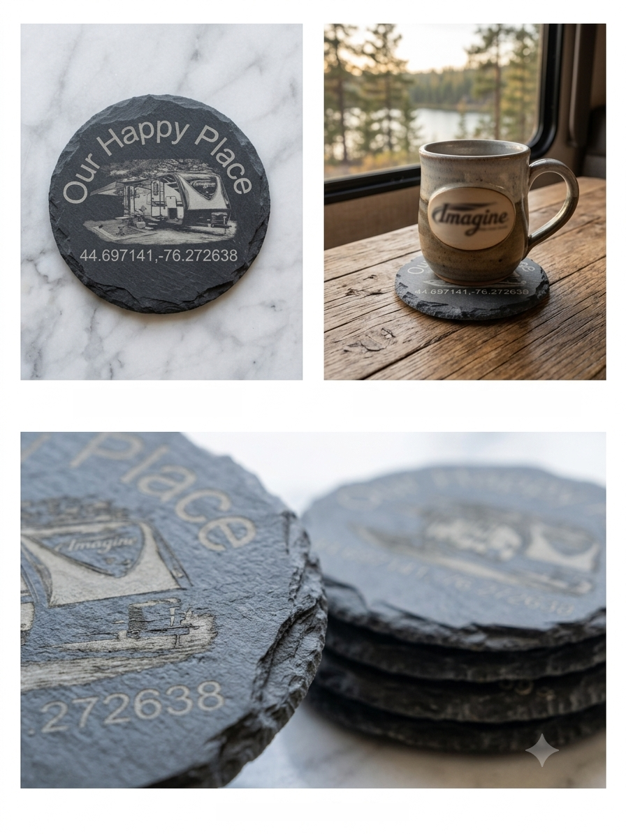Custom Engraved Round Slate Coasters