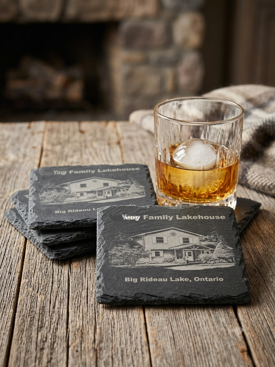 Custom Engraved Cottage Slate Coasters