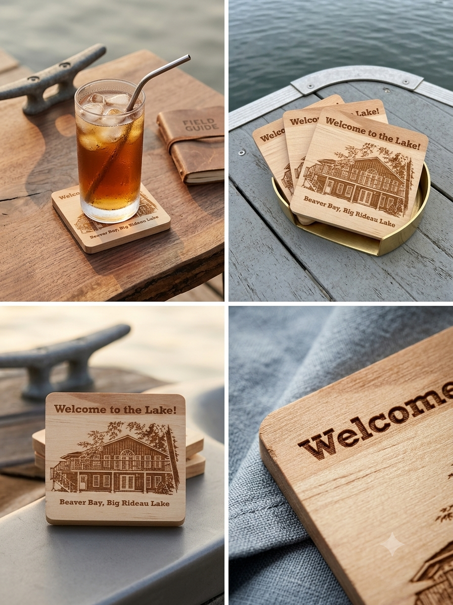 Custom Engraved Cottage Wood Coasters