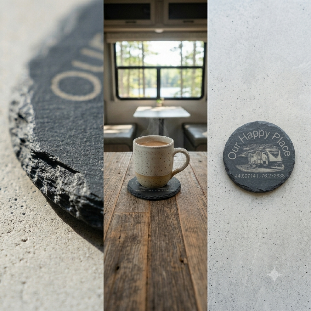 Custom Engraved Slate Round Coasters Personalized