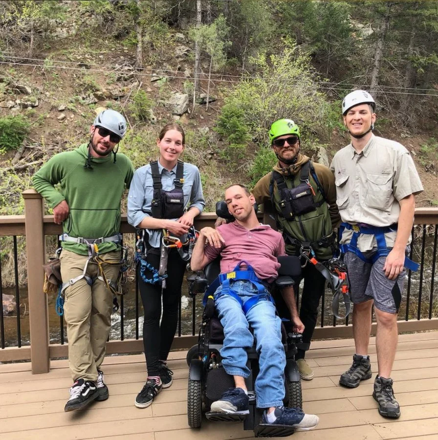 Family and friends wheelchair accessible hiking in the Rocky Mountains, Colorado.