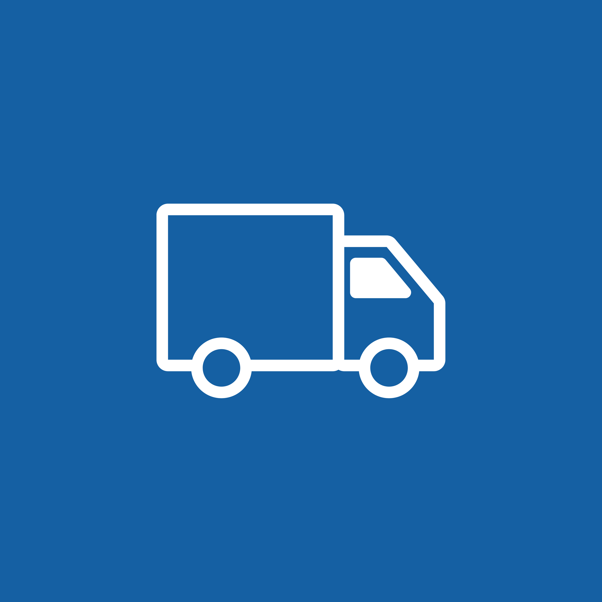 A white outline of a delivery truck on a blue background.