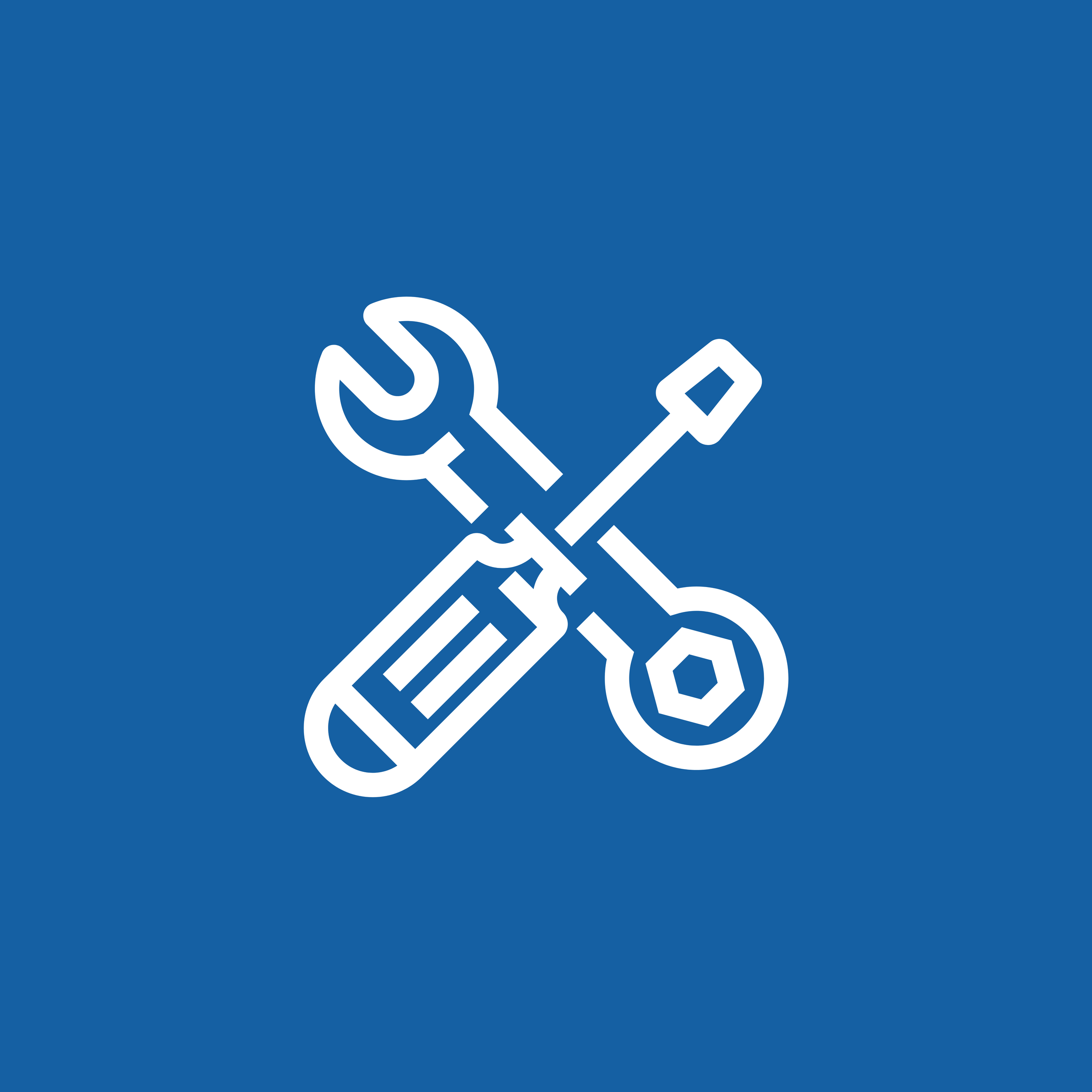 White tools icon on a blue background.