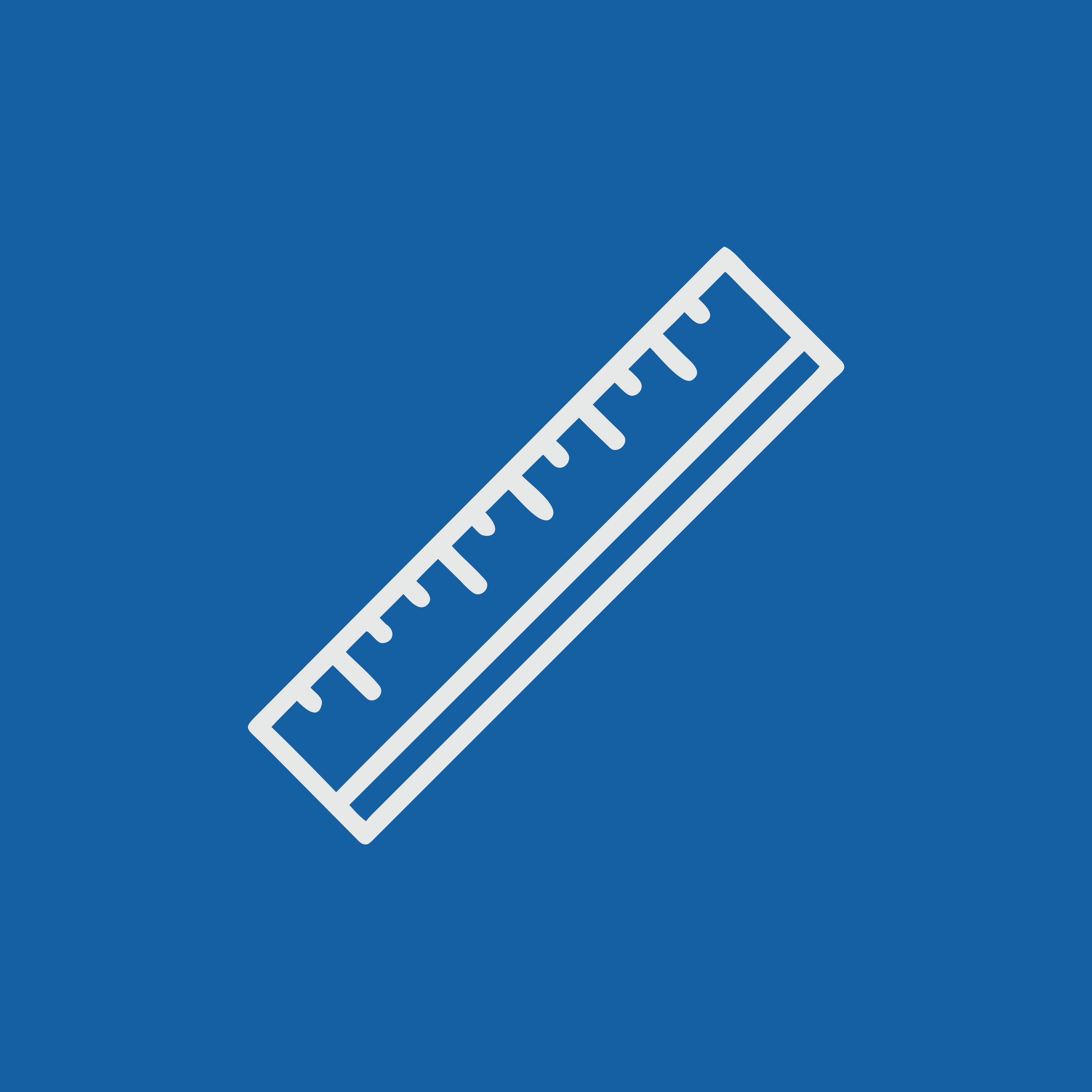 Icon of a ruler measuring a piece of paper on a blue background.