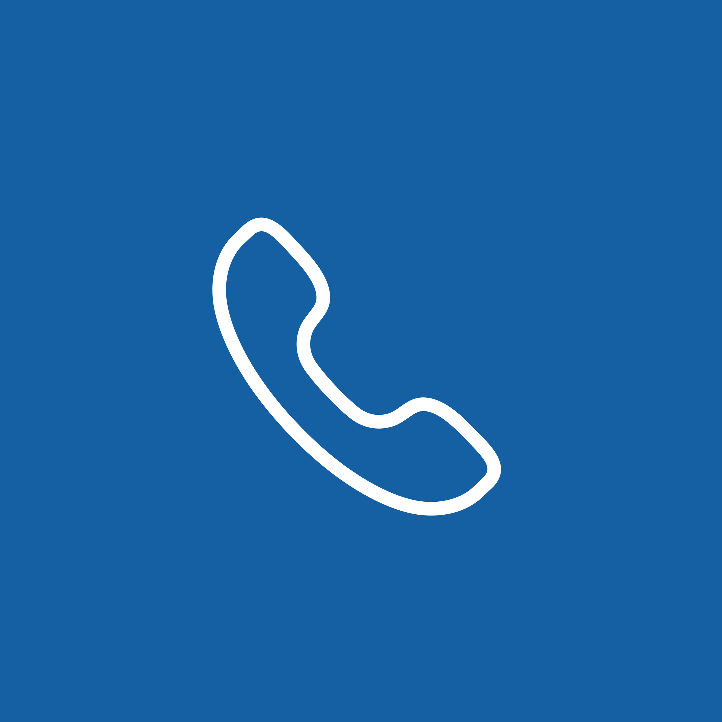 White phone icon on a blue background.