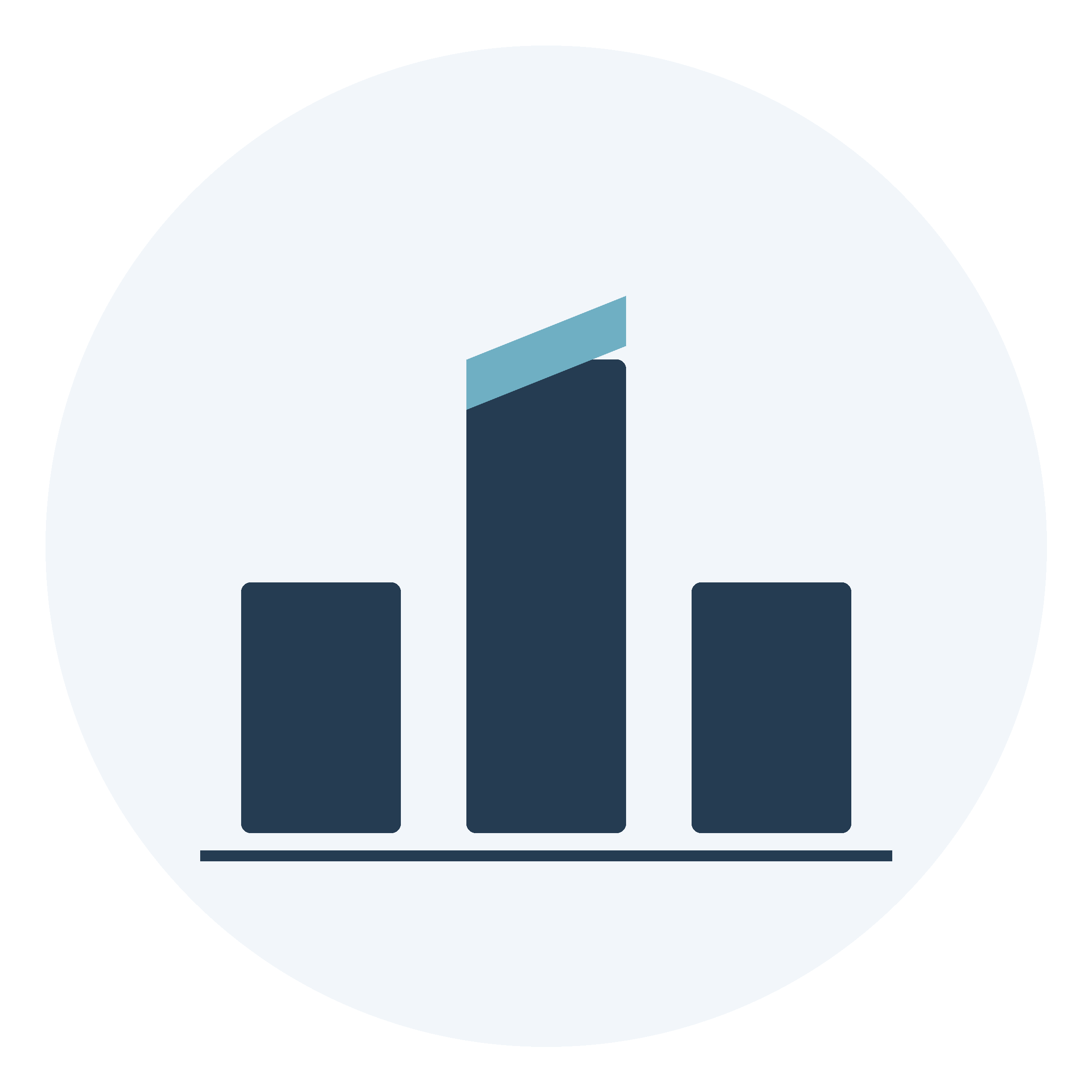 A pie chart divided into four segments with a central circle on a black background.