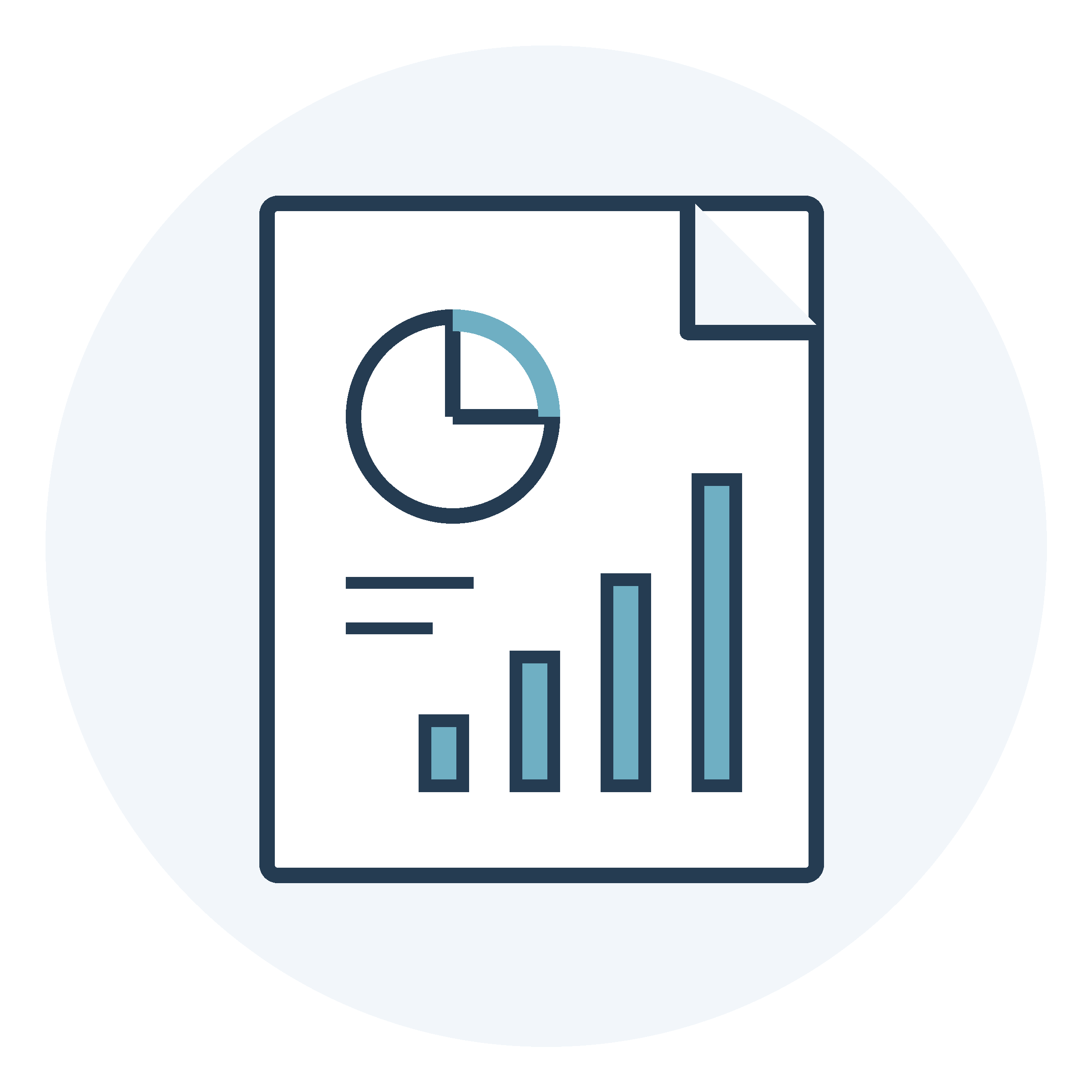 Illustration of a tablet displaying a pie chart and bar graph, with a white background and a dark border.