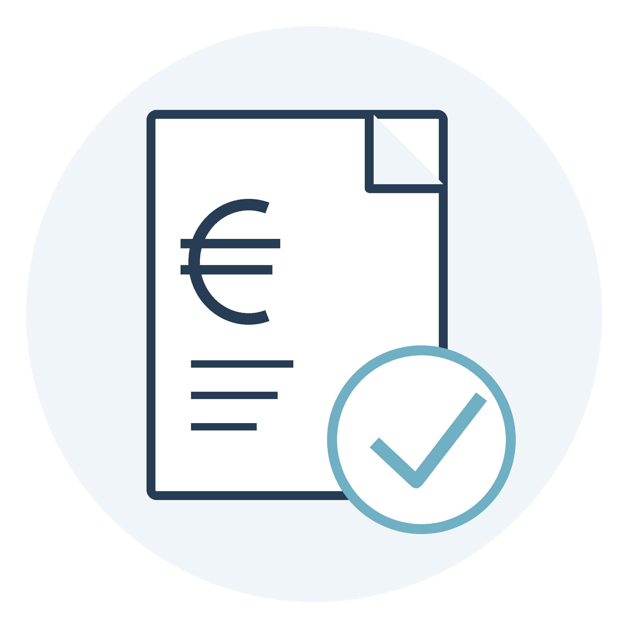 Stylized graphic of a euro currency symbol on a document with a circular chart in the background.