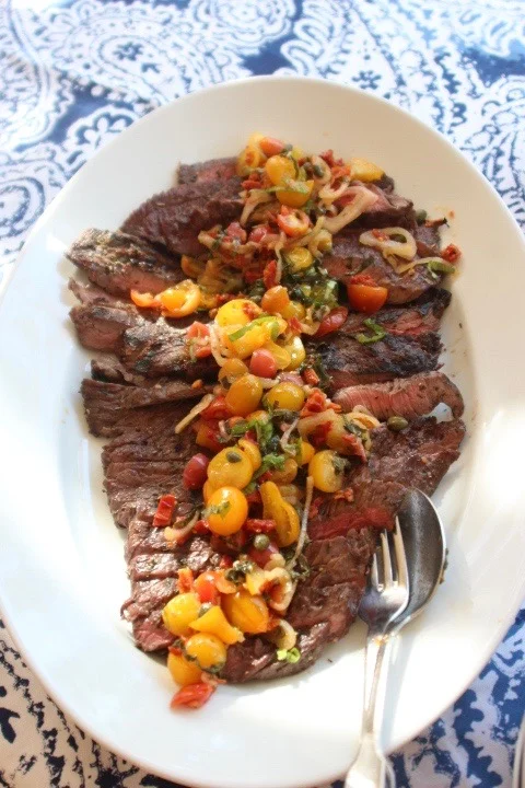Garlic & Herb Marinated Steak with Tomato Relish