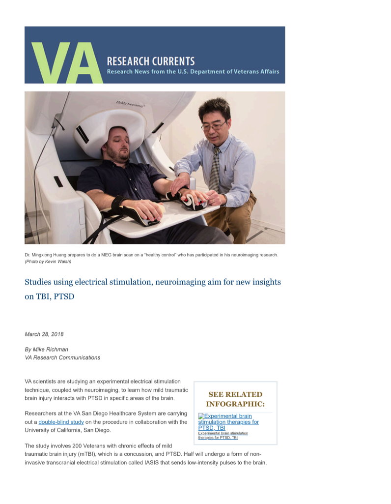 A man undergoing a MEG brain scan on a healthy control with a technician assisting him, in a medical facility.
