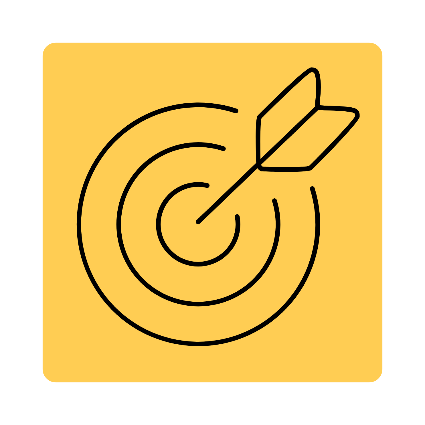 Dart board outline in a yellow square