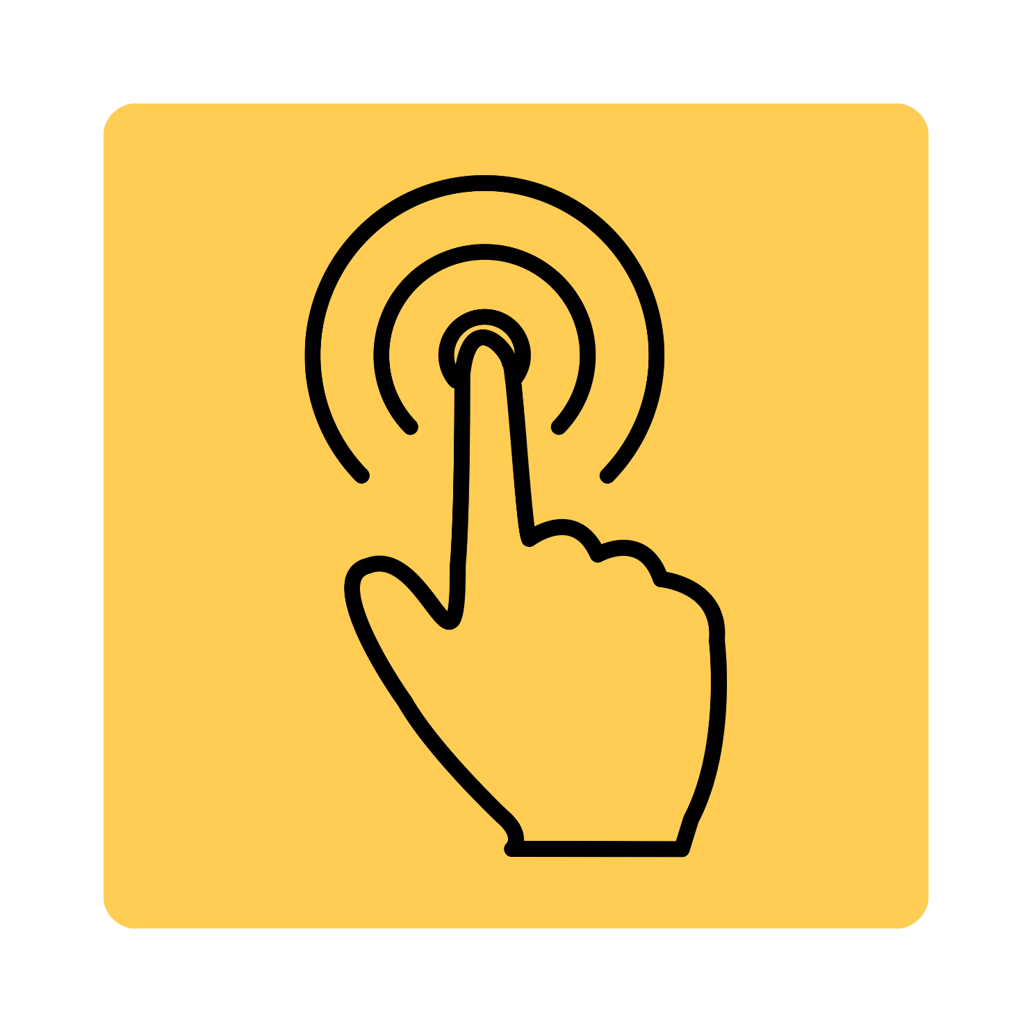 Pointing hand outline in a yellow square