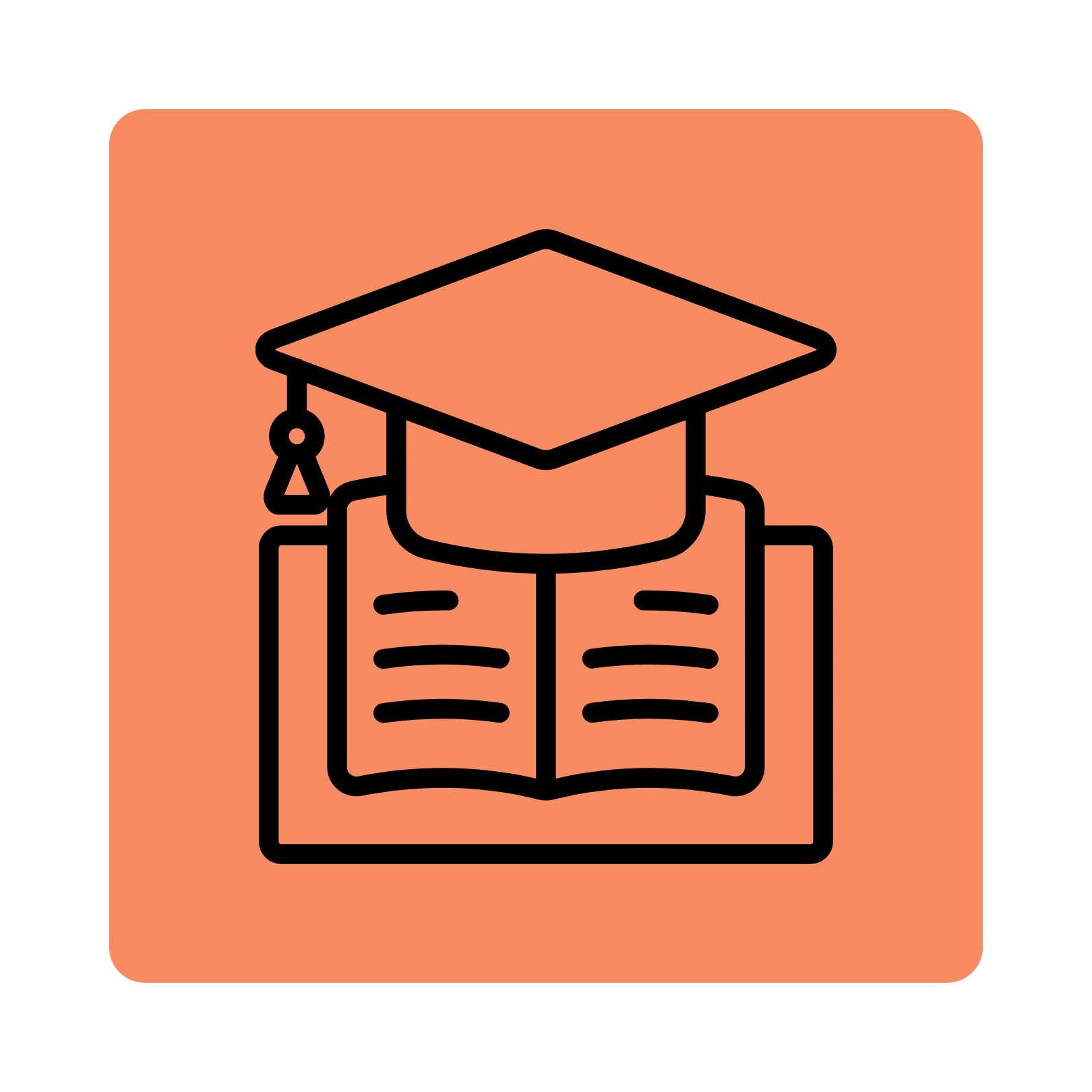image of book with graduate hat in an orange square