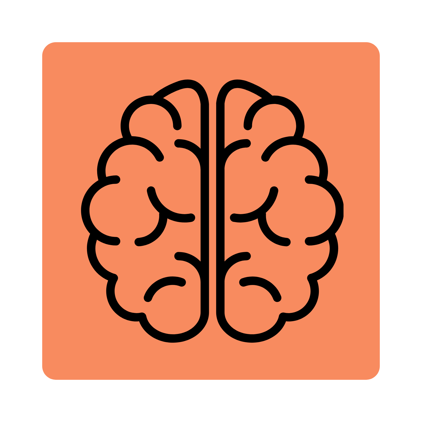 Black icon of a brain outlined in orange square