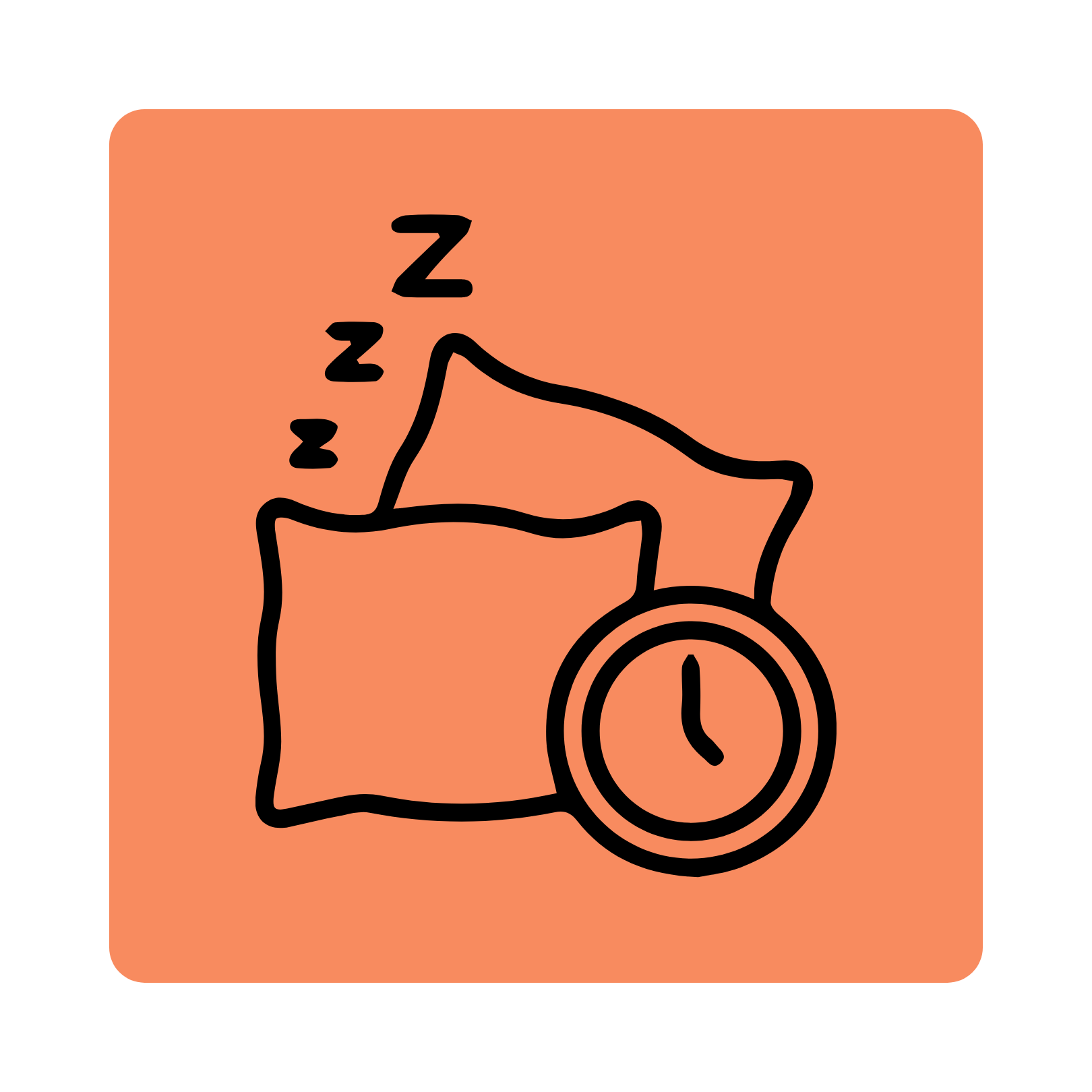 image of pillow and clock in an orange square