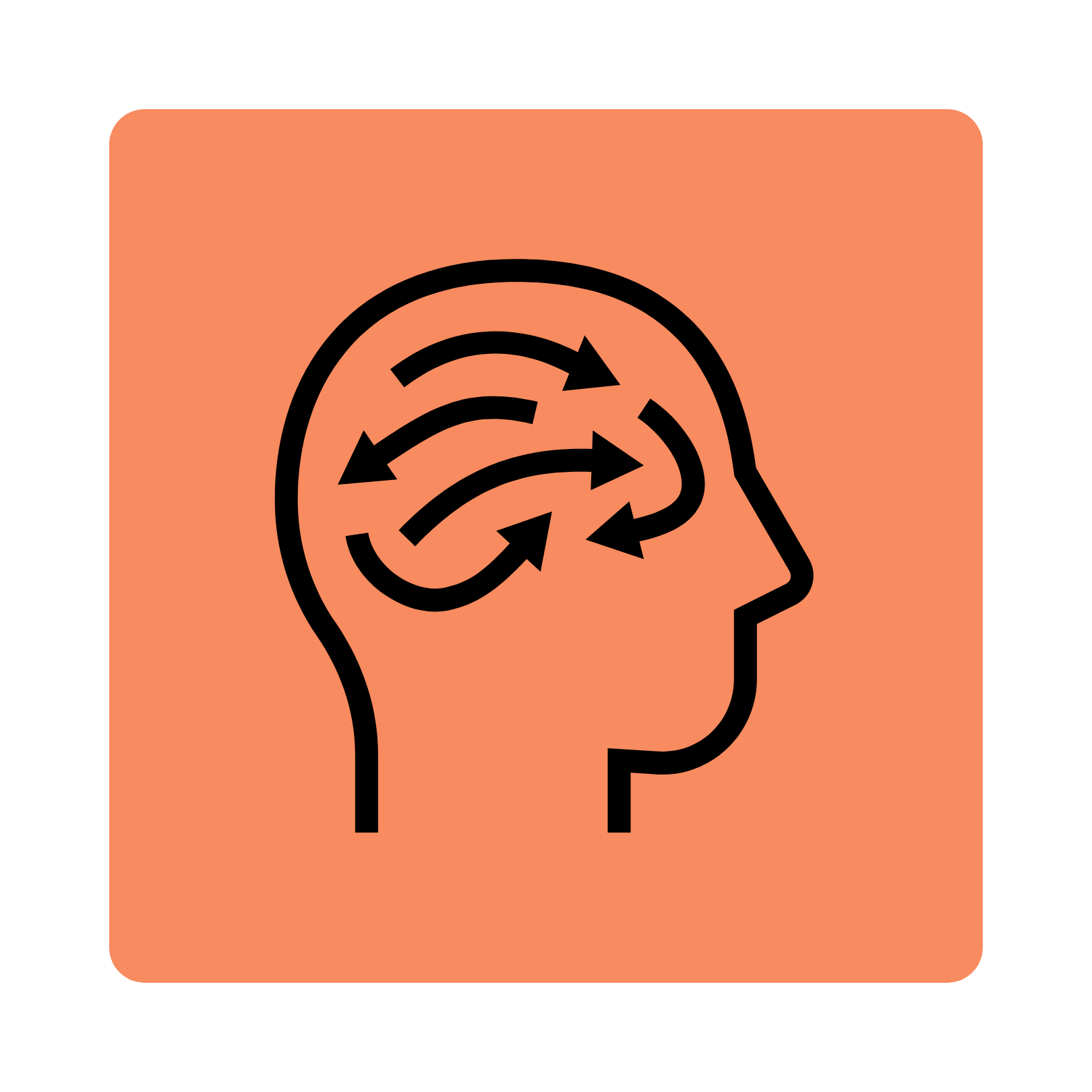 Icon of phase with brain movement in an orange square
