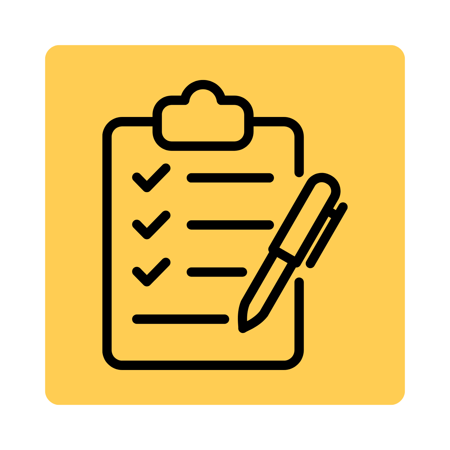 Clipboard outline in a yellow square