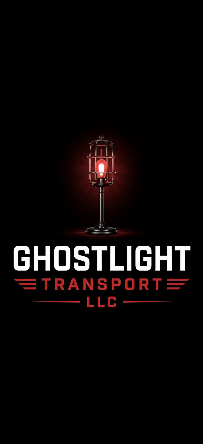 Logo for Ghostlight Transport LLC featuring a red alarm light in a cage on a black background with white and red text.