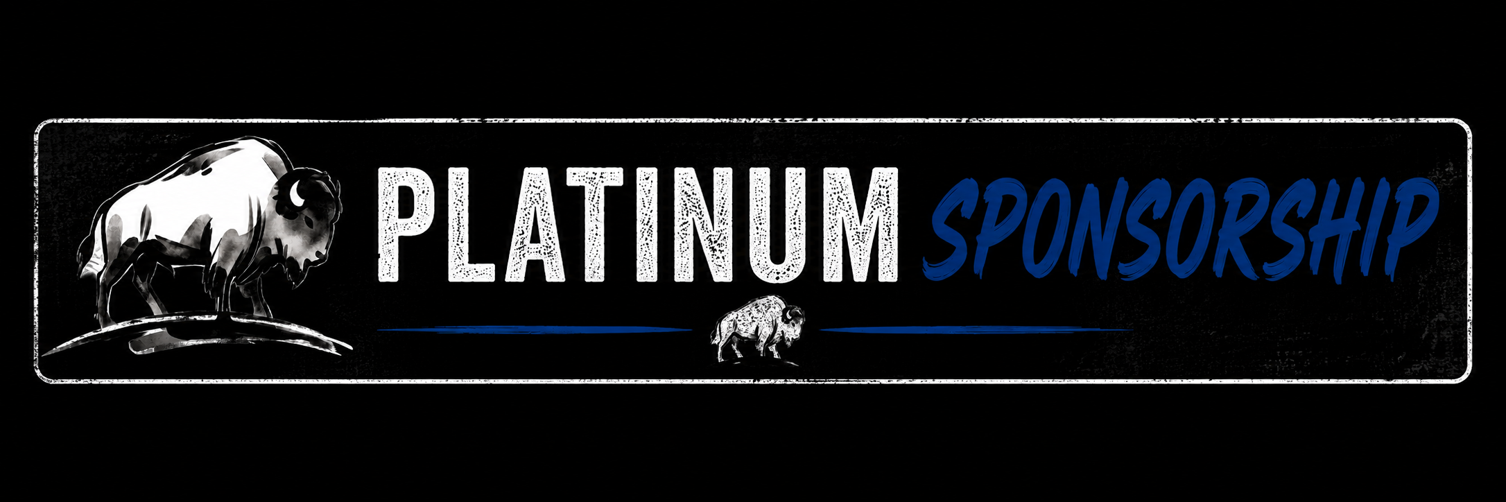 Black banner with white and blue text that reads "Platinum Sponsorship" alongside an illustration of a hippopotamus.