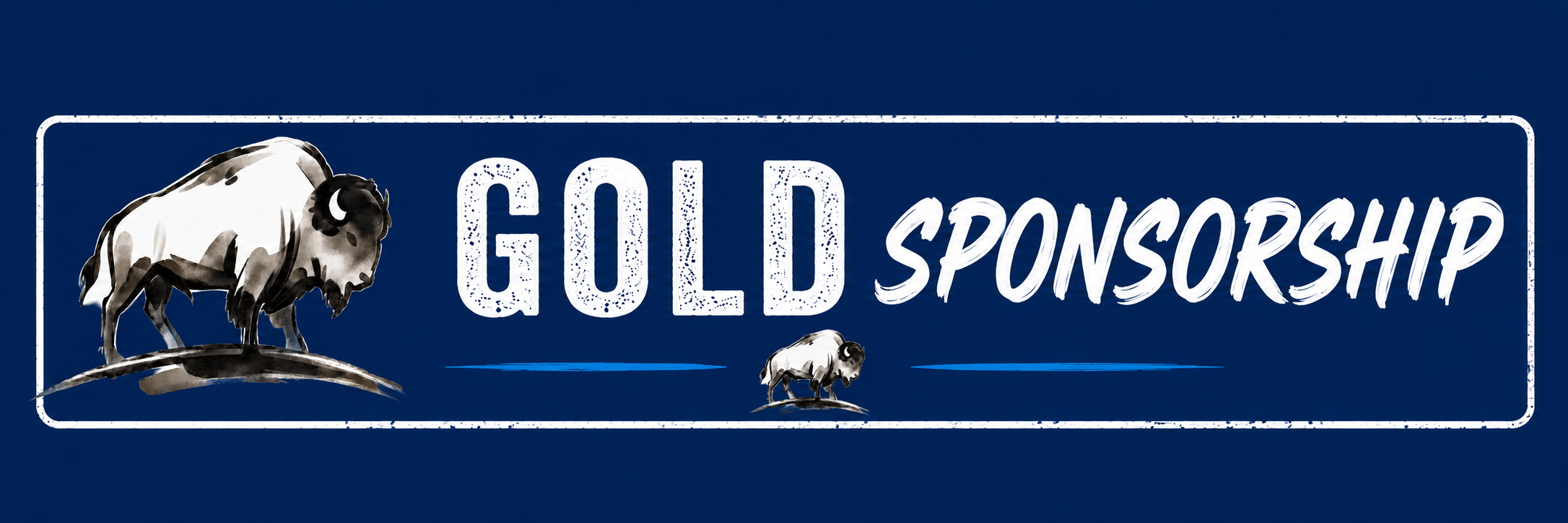 A blue sign that reads 'GOLD SPONSORSHIP' with a buffalo illustration on the left and a smaller buffalo image beneath the text.