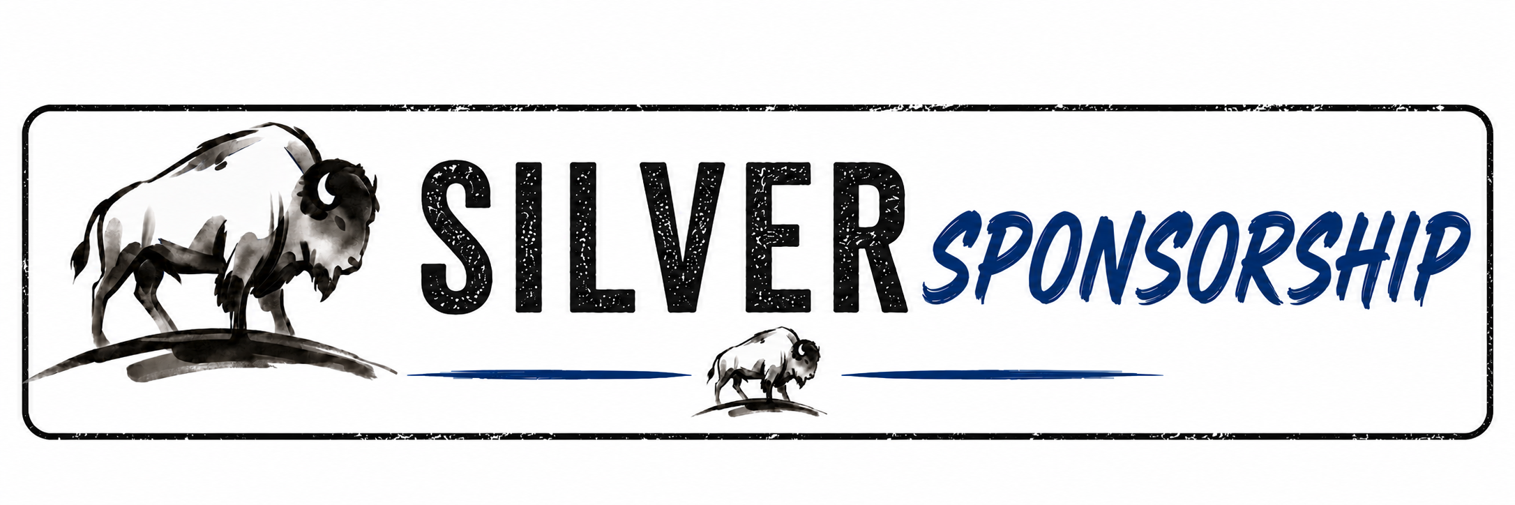 A rectangular sign with a black border, displaying a logo of a bison, and the text "Silver Sponsorship" in large black and blue letters.