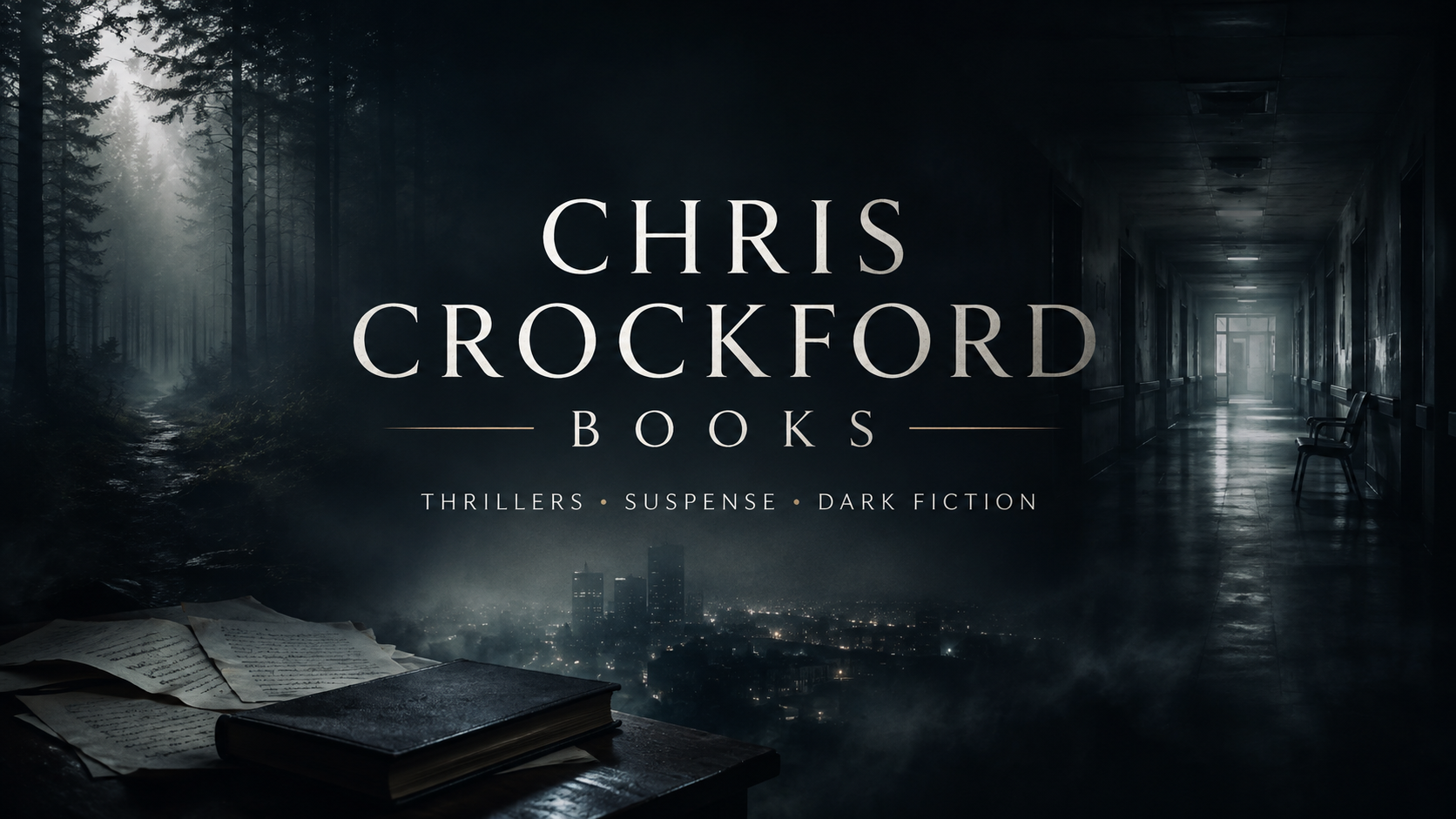 Chris Crockford Books author website banner with dark thriller imagery