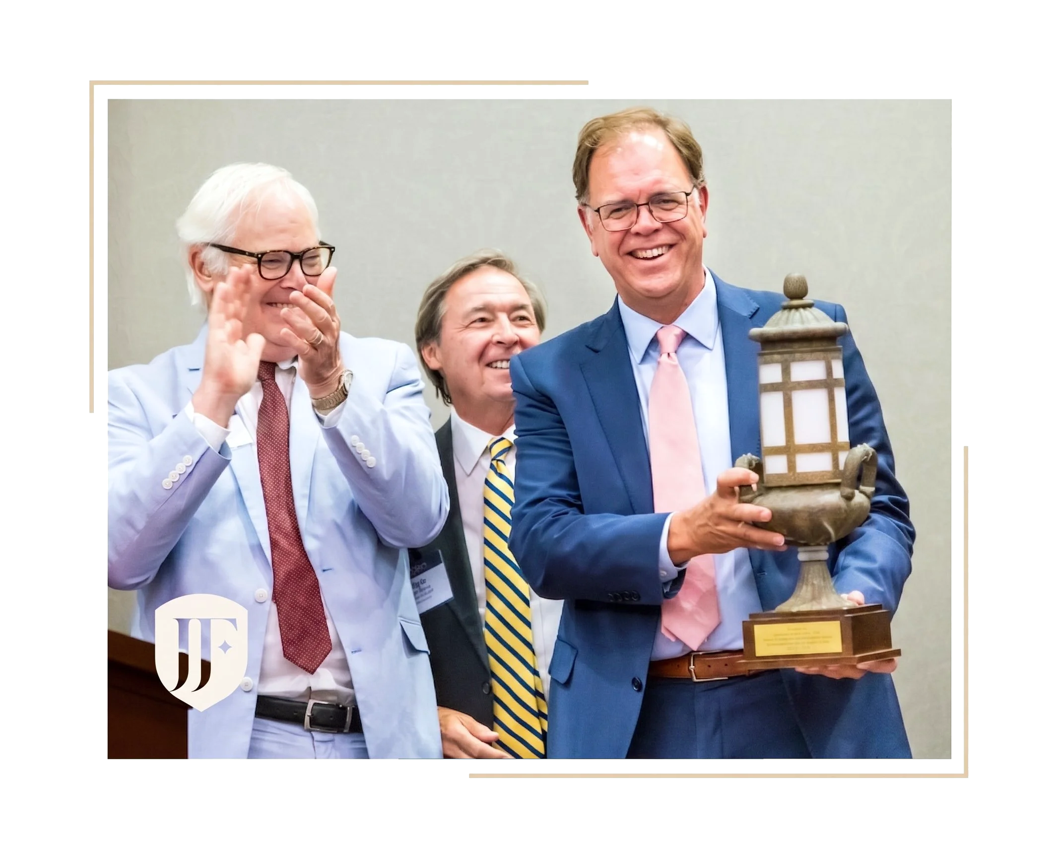 John Few accepts a replica of the lanterns on the steps of the Supreme Court, traditionally given to retiring Justices by the South Carolina Supreme Court Historical Society, August 10, 2026.