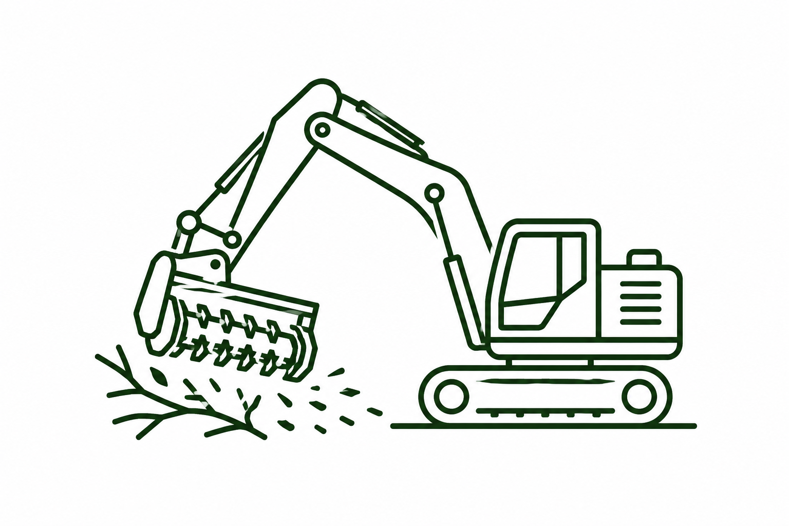 Forestry mulching for land clearance and vegetation management using specialist excavator-mounted equipment in North Wale