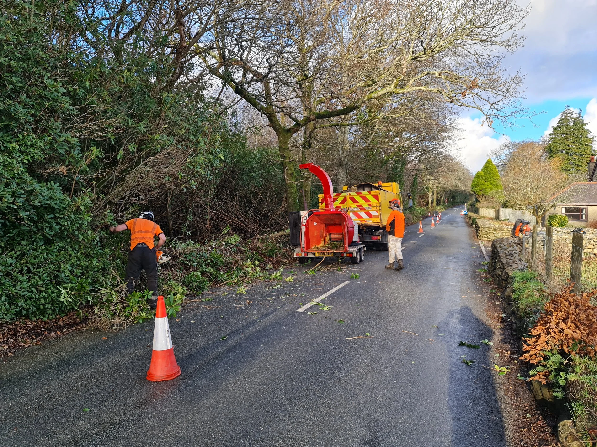 Commercial tree surgery and roadside tree clearance for an estate in Anglesey.