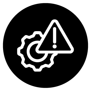 A warning icon with a gear and a triangle with an exclamation mark inside.