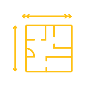 Floor plan sketch with yellow lines on a black background, showing walls, doors, and room divisions.