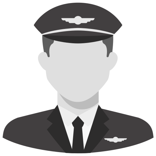 Illustration of a pilot in uniform and hat with wings badge.