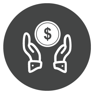 Icon of two hands holding a coin with a dollar sign