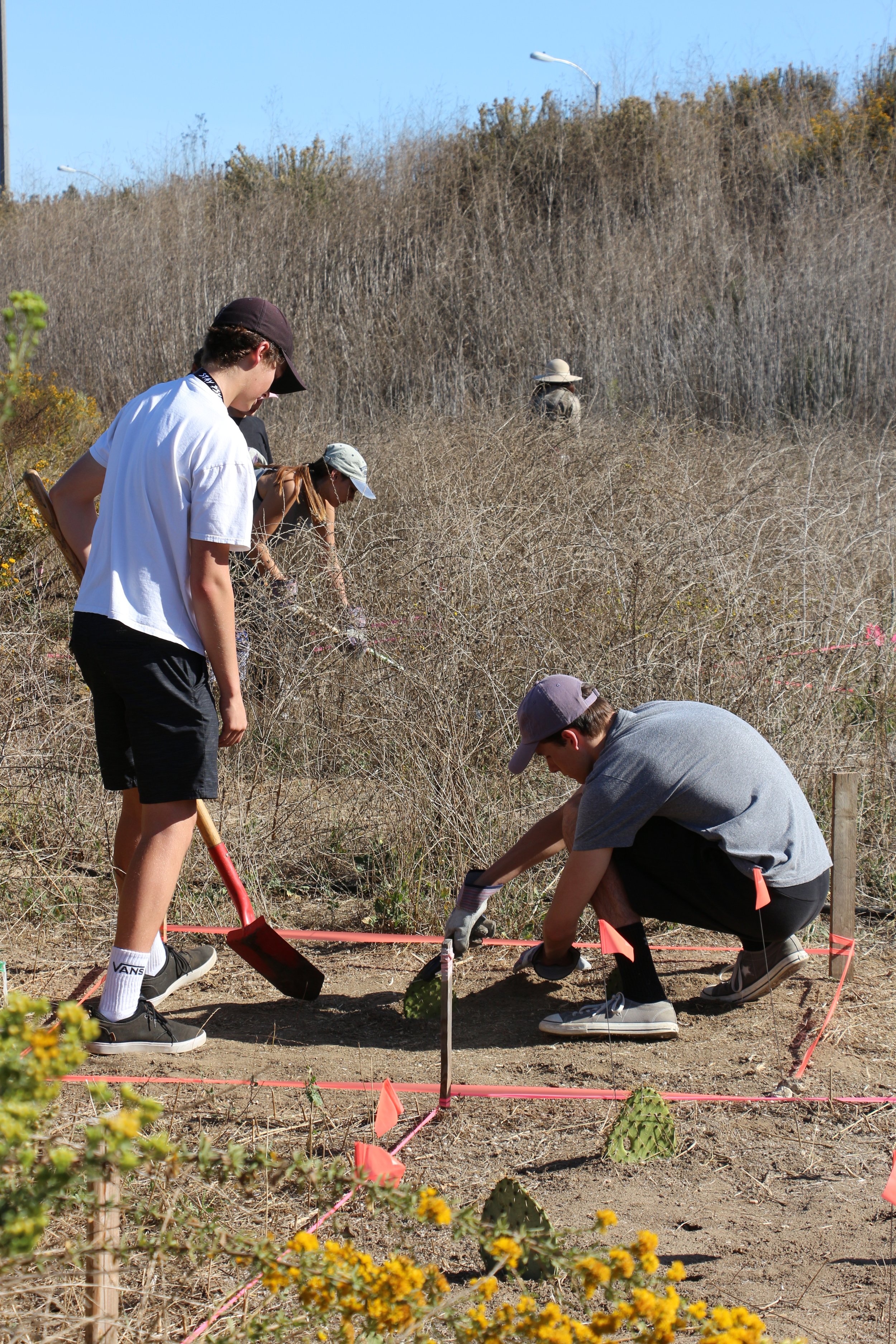 image shows two students digging in the ground 