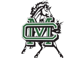 Logo with a horse and a shield with the letters 'VMC' in the center, mainly in green, black, and white.