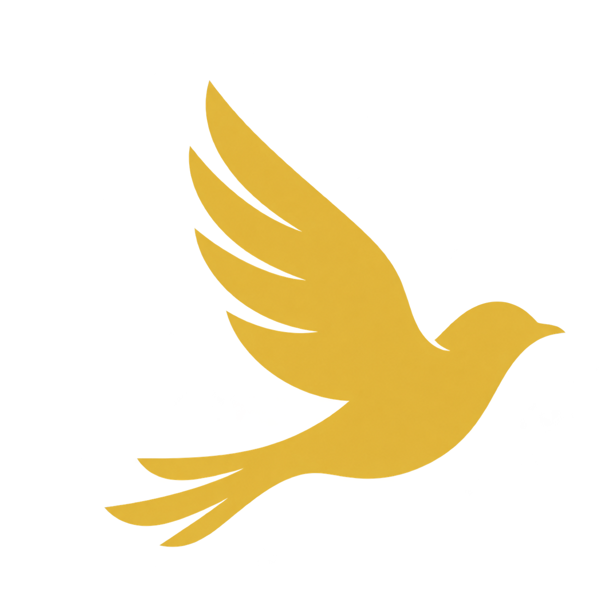 Gold-colored bird with wings spread, flying to the right.