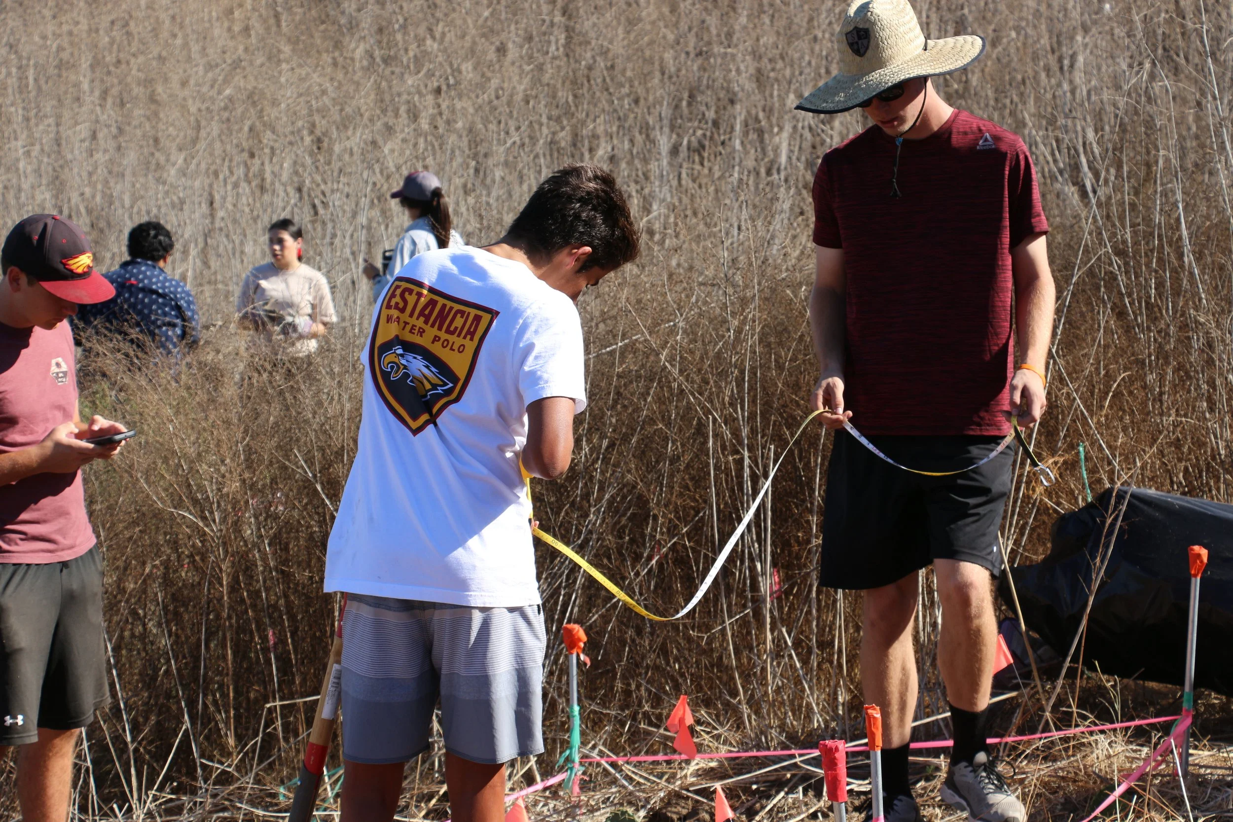image shows students getting ready for ground measurements 