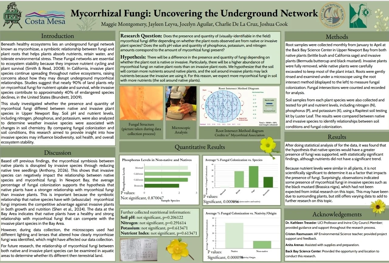 first place team’s poster on “Mycorrhizal Fungi: Uncovering the Underground Network”
