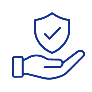 A hand holding a shield with a checkmark symbol, representing protection or security.