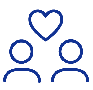 Icon of a blue heart surrounded by three blue outline human figures.