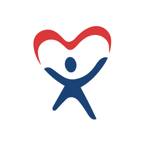 A stylized illustration of a person with outstretched arms, with a red heart shape above their head.