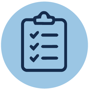 An icon of a clipboard with a checklist and three check marks.