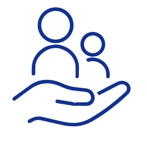 An icon of a hand holding two person symbols.