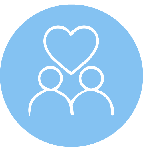 Icon of two people with a heart above them, indicating care or love.