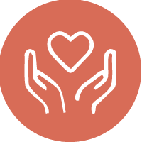 Two hands holding a heart symbol against a peach background.