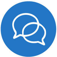 Icon of two overlapping speech bubbles inside a blue circle